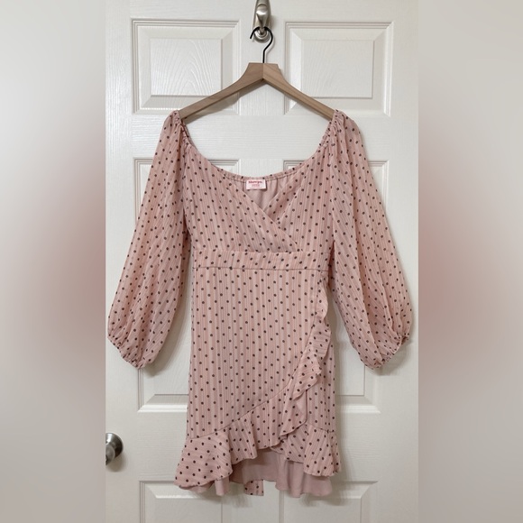 Showpo Can't Move On Blush Pink Retro Floral Ruffle Bishop Sleeve Mini Dress 12 - Picture 1 of 9